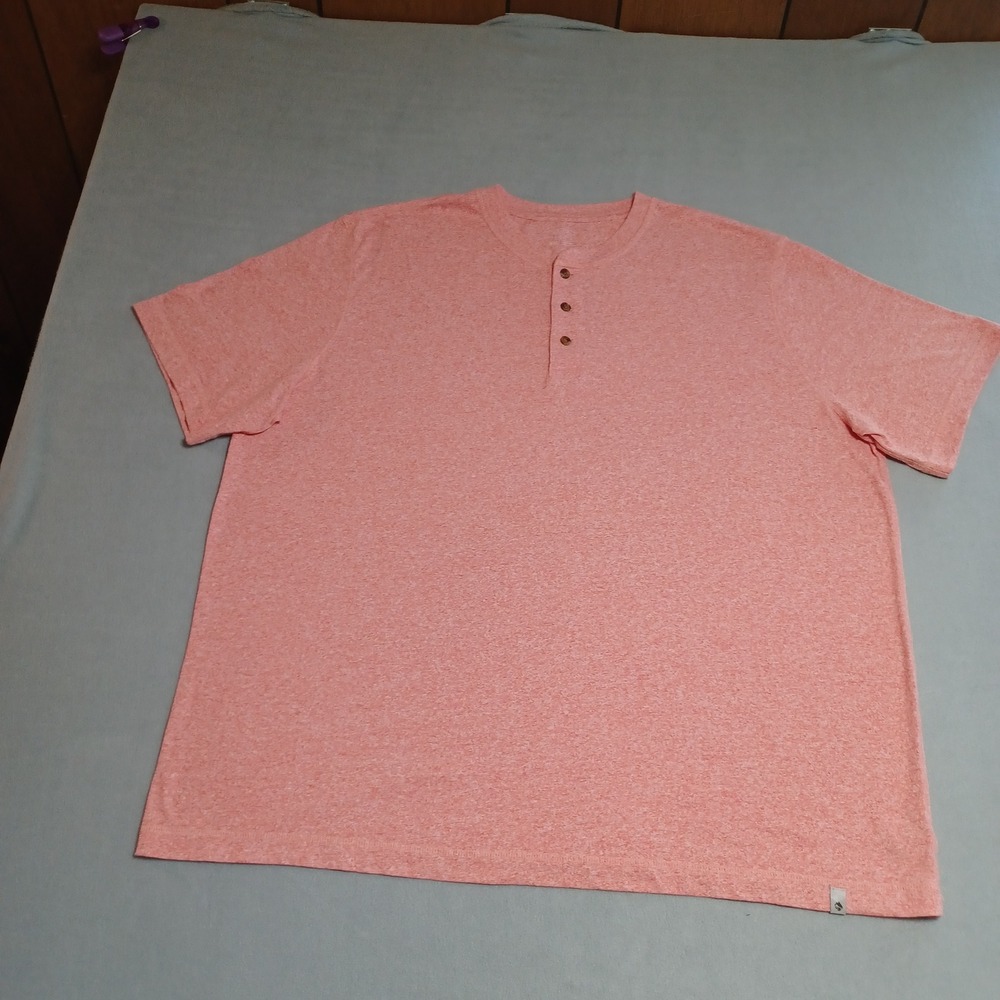 Ocean Coast Mens XXL Henley Shirt Short Sleeve Heather Coral‎ Pink Casual Tee